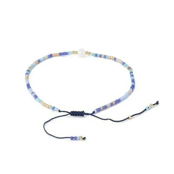 Hand Crafted Real Freshwater Pearl Blue Multi Japanese Glass Beads Bracelet - Picture 3 of 3